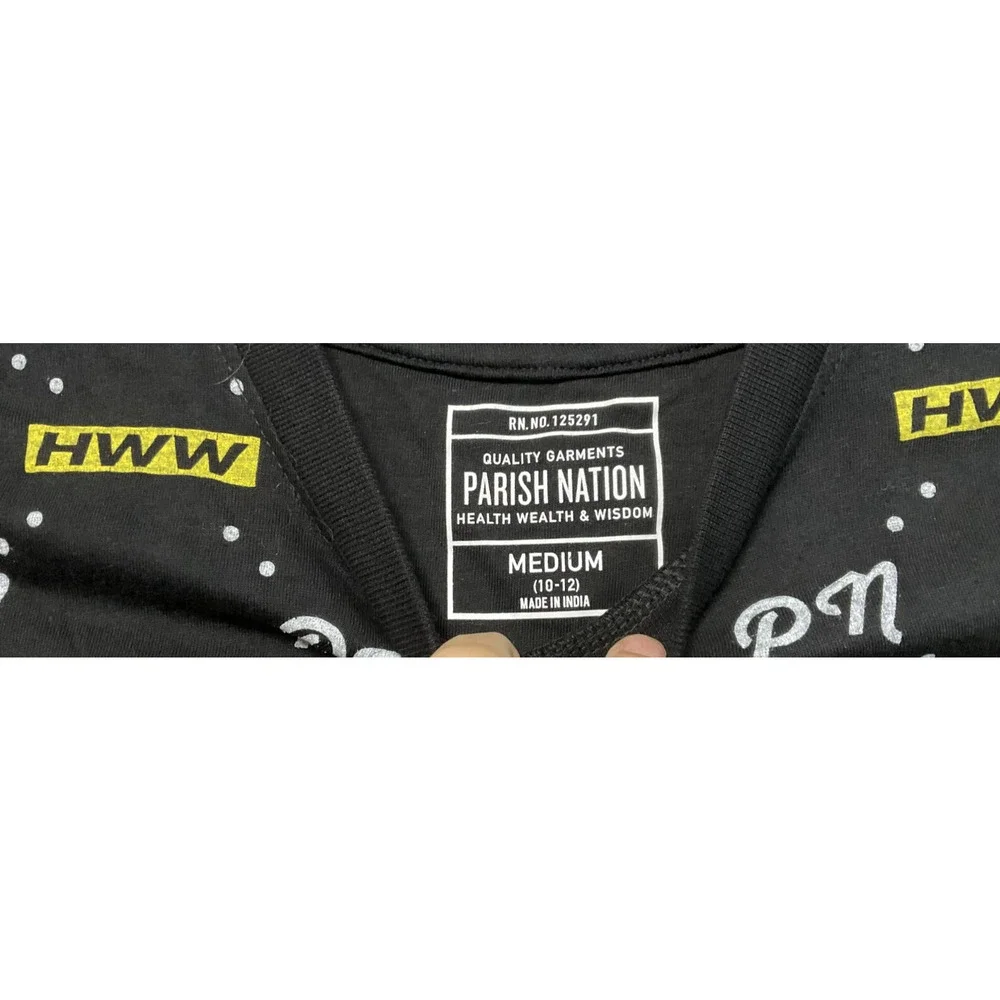 Parish Nation Boys Medium Graphic‎ Tee Black Yellow PN HWW Logo Print Shirt